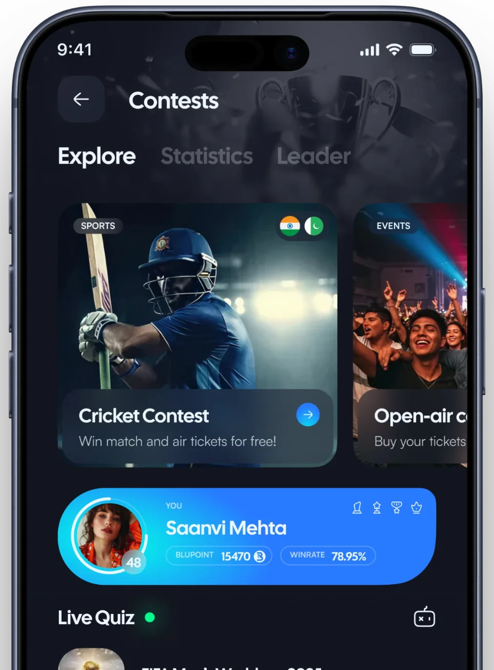 Blutik app contests screen